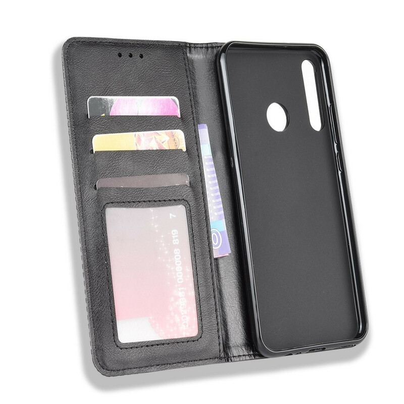 Capa De Celular Para Huawei Y7p Flip Efeito Couro Vintage Estilizado