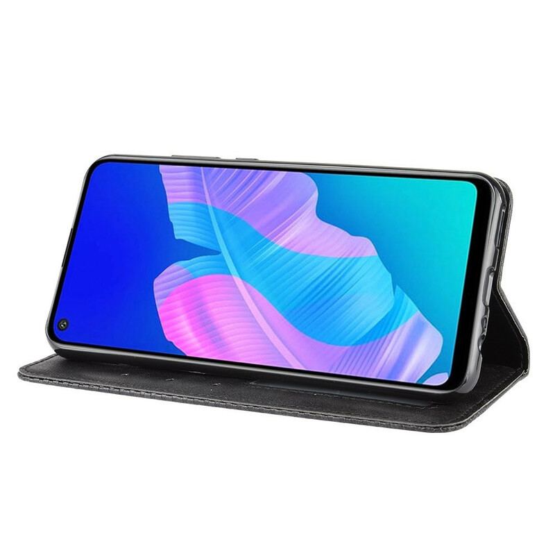 Capa De Celular Para Huawei Y7p Flip Efeito Couro Vintage Estilizado