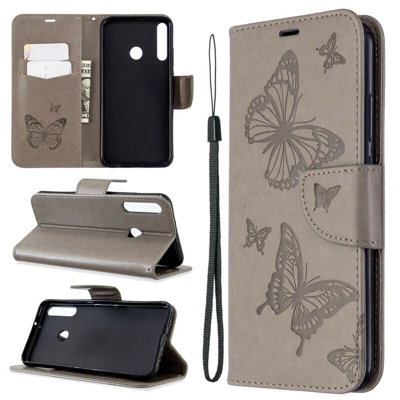 Capa De Couro Para Huawei Y7p Flip Borboletas E Aba Oblíqua