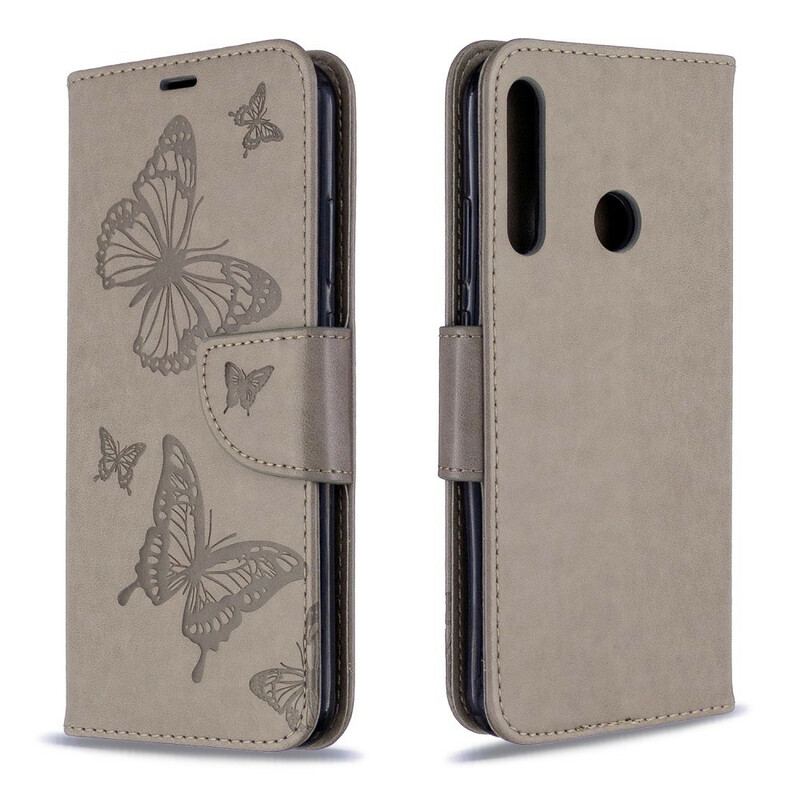 Capa De Couro Para Huawei Y7p Flip Borboletas E Aba Oblíqua