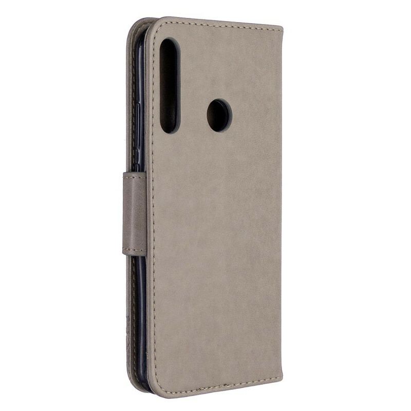 Capa De Couro Para Huawei Y7p Flip Borboletas E Aba Oblíqua