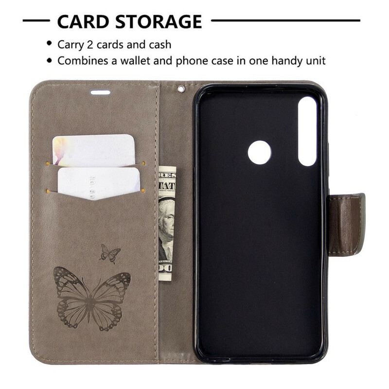 Capa De Couro Para Huawei Y7p Flip Borboletas E Aba Oblíqua