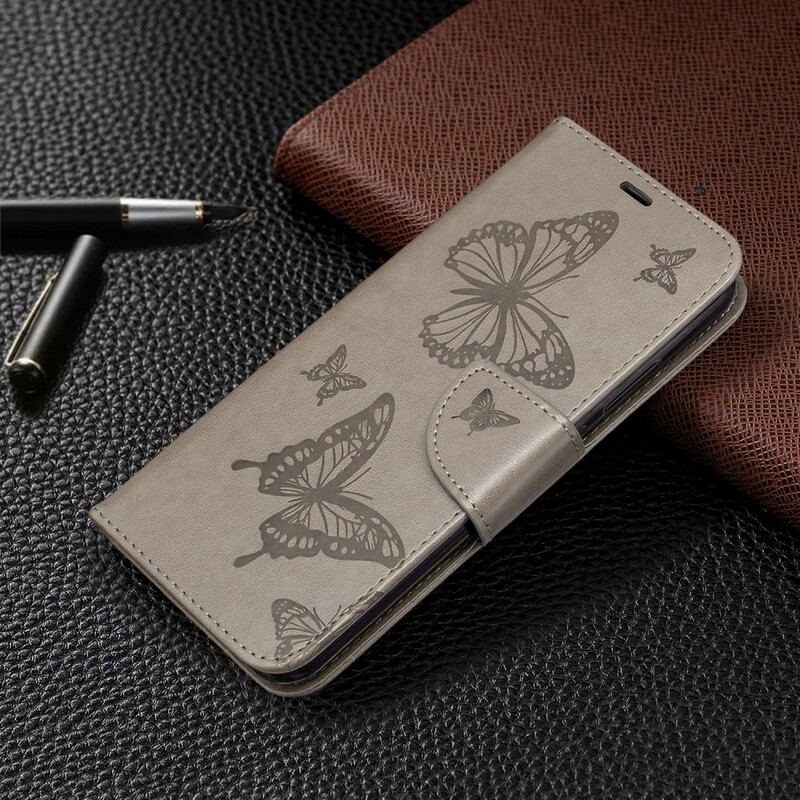 Capa De Couro Para Huawei Y7p Flip Borboletas E Aba Oblíqua