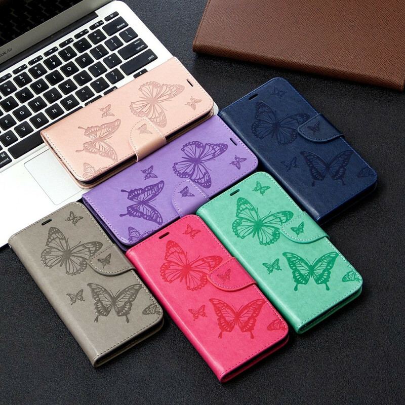 Capa De Couro Para Huawei Y7p Flip Borboletas E Aba Oblíqua