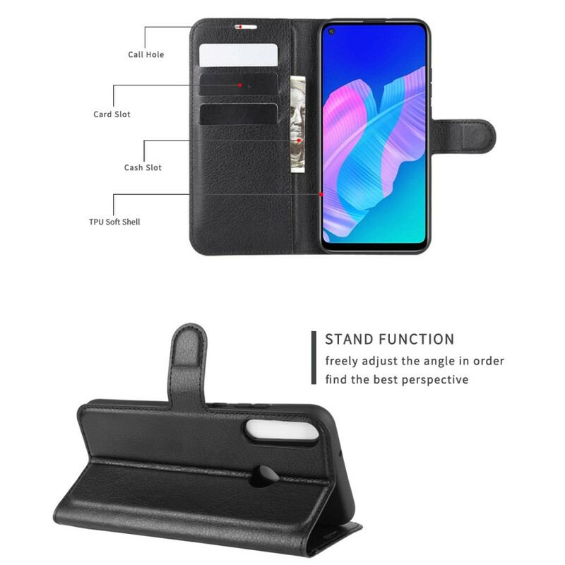 Capa De Couro Para Huawei Y7p Couro Sintético De Lichia Clássico