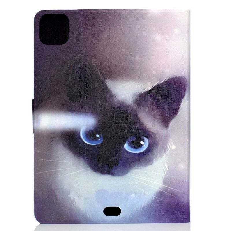 Capa Em Pele Para iPad Pro 11" (2022) Gato De Olhos Azuis