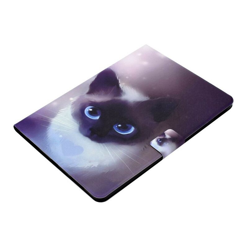 Capa Em Pele Para iPad Pro 11" (2022) Gato De Olhos Azuis