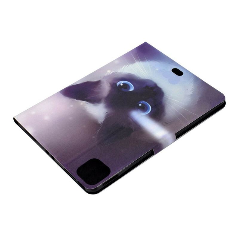 Capa Em Pele Para iPad Pro 11" (2022) Gato De Olhos Azuis