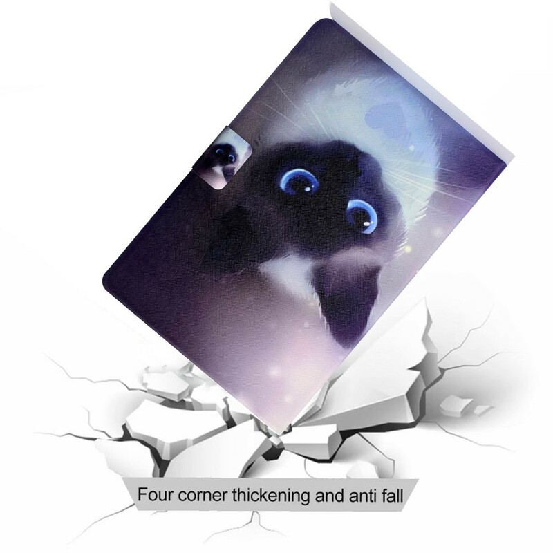 Capa Em Pele Para iPad Pro 11" (2022) Gato De Olhos Azuis