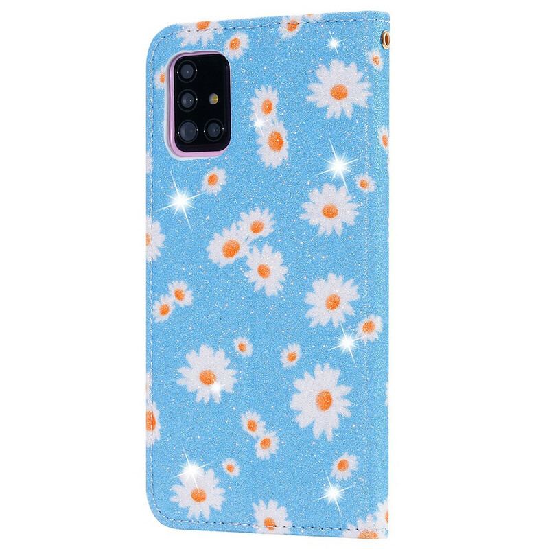 Capa De Celular Para Samsung Galaxy A51 5G Flip Margaridas De Couro Falso