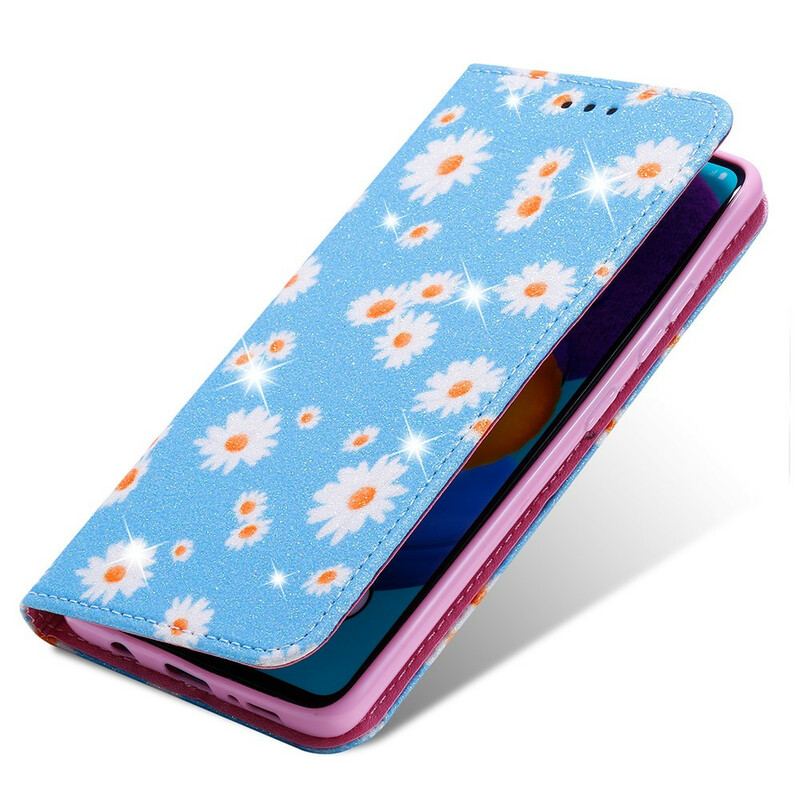 Capa De Celular Para Samsung Galaxy A51 5G Flip Margaridas De Couro Falso