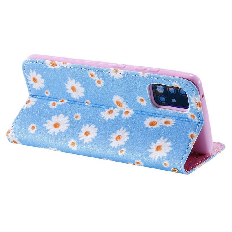 Capa De Celular Para Samsung Galaxy A51 5G Flip Margaridas De Couro Falso