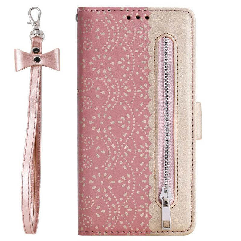 Capa Flip Para Samsung Galaxy A51 5G De Cordão Bolsa De Moedas Com Alça De Renda