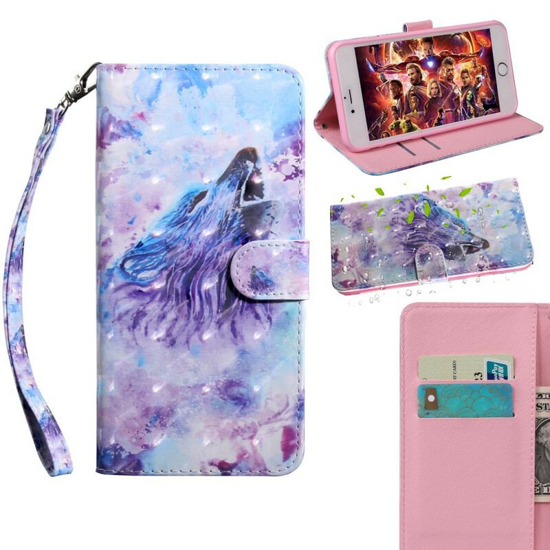 Capa Folio Para Samsung Galaxy A51 5G Aquarela Lobo