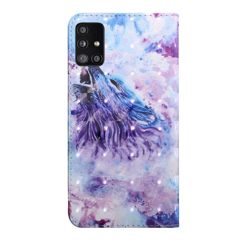 Capa Folio Para Samsung Galaxy A51 5G Aquarela Lobo