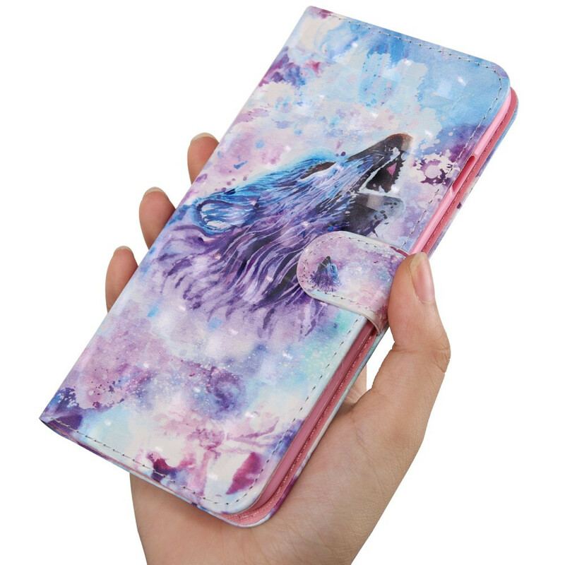 Capa Folio Para Samsung Galaxy A51 5G Aquarela Lobo