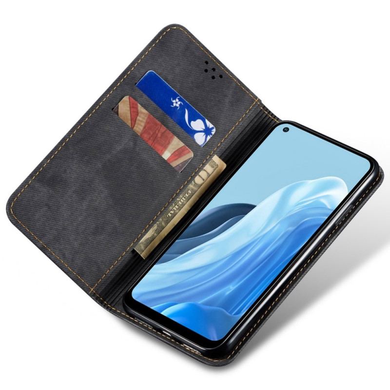 Capa De Celular Para Oppo Reno 7 Flip Tecido Jeans