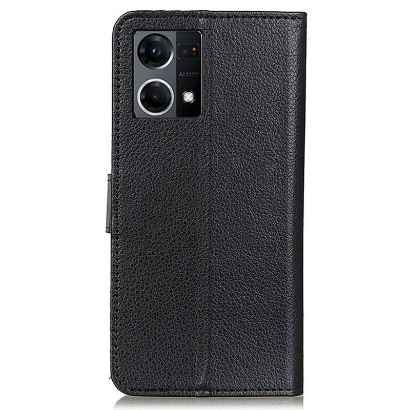 Capa De Couro Para Oppo Reno 7 Estilo Tradicional De Couro Lichia