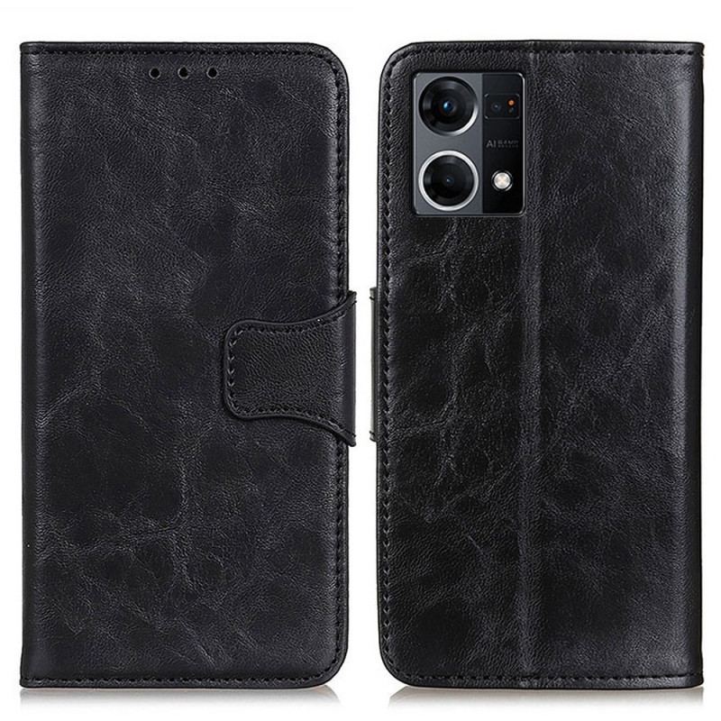 Capa De Couro Para Oppo Reno 7 Fecho Reversível De Couro Rachado