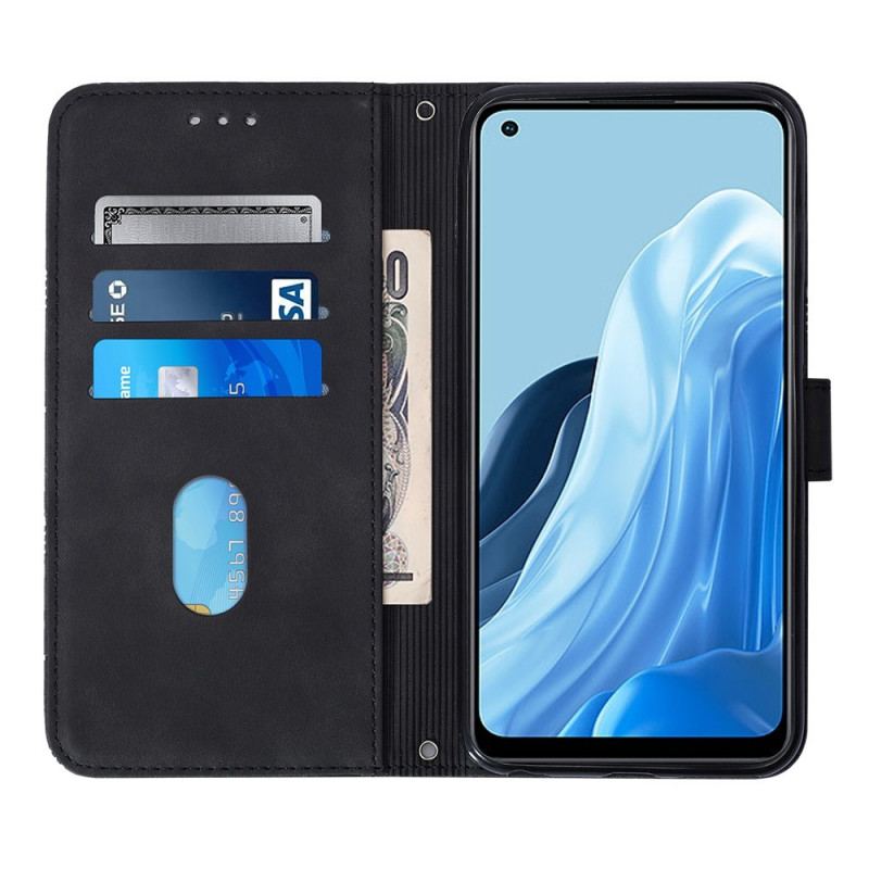 Capa Flip Para Oppo Reno 7 Triângulos Com Alça De Ombro