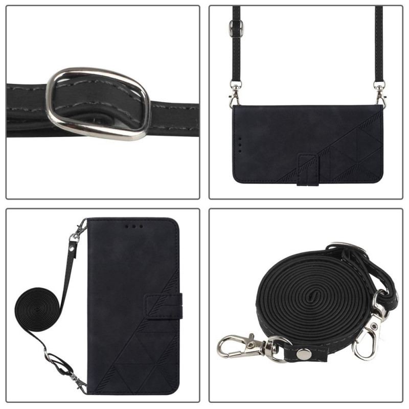 Capa Flip Para Oppo Reno 7 Triângulos Com Alça De Ombro