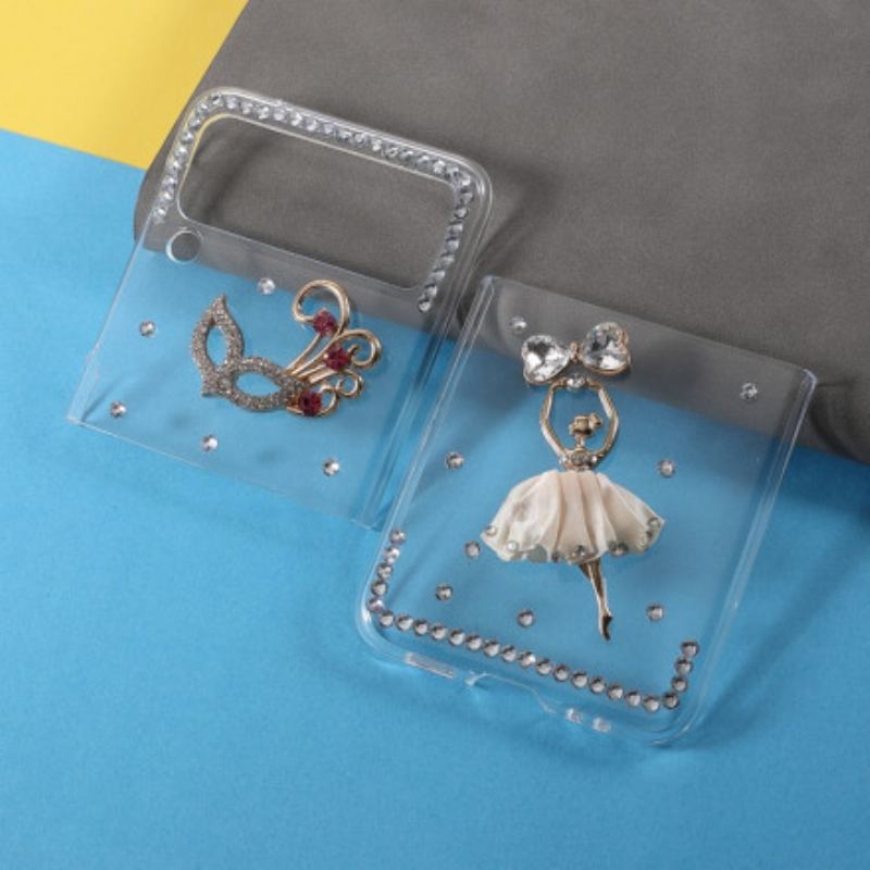 Capa De Celular Para Samsung Galaxy Z Flip 3 5G De Couro Dançarina De Pedras Preciosas