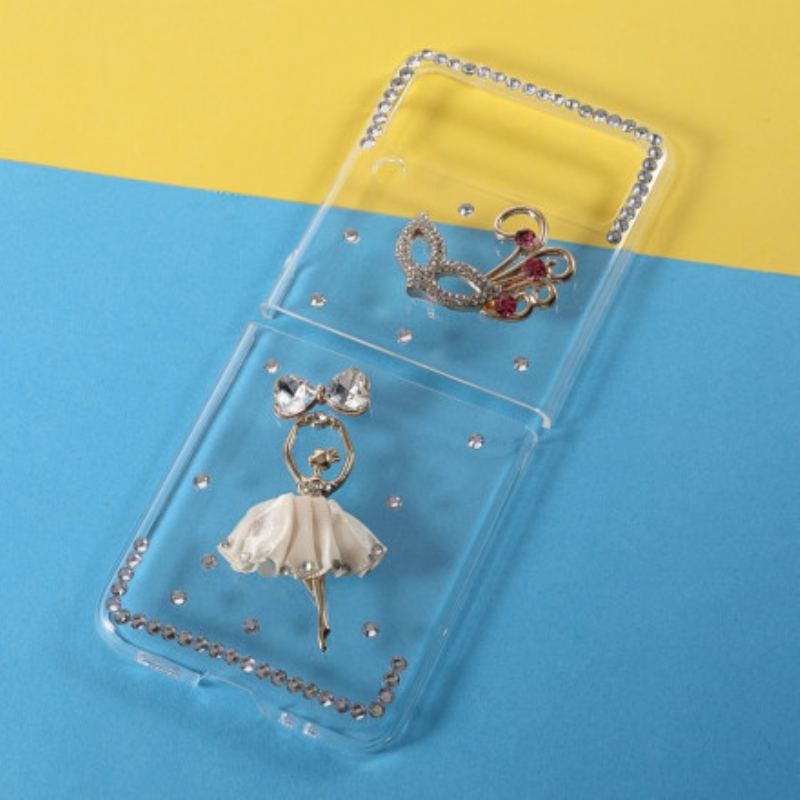 Capa De Celular Para Samsung Galaxy Z Flip 3 5G De Couro Dançarina De Pedras Preciosas