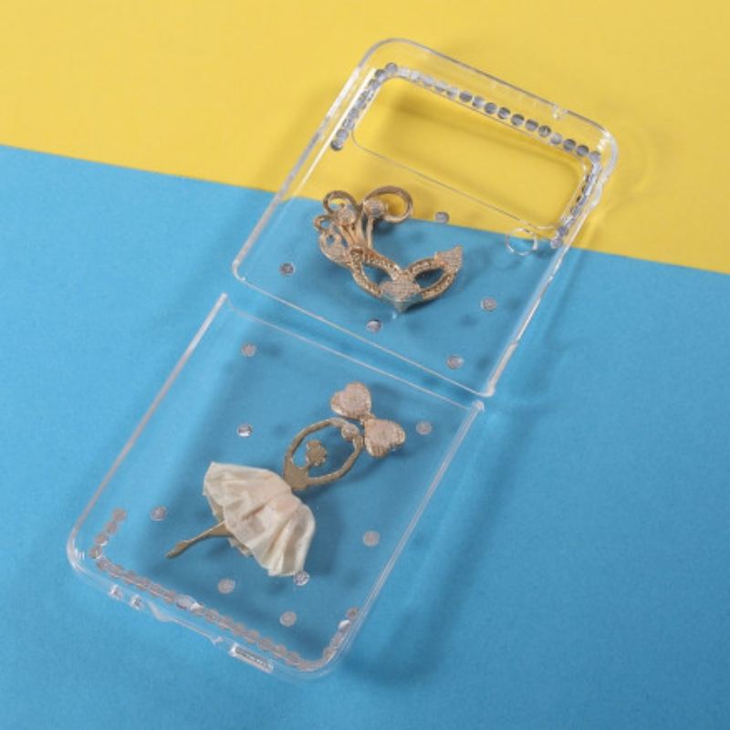 Capa De Celular Para Samsung Galaxy Z Flip 3 5G De Couro Dançarina De Pedras Preciosas