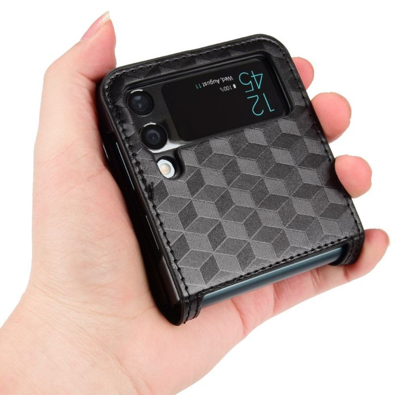 Capa De Celular Para Samsung Galaxy Z Flip 3 5G De Couro Titular De Cartão De Design 3d