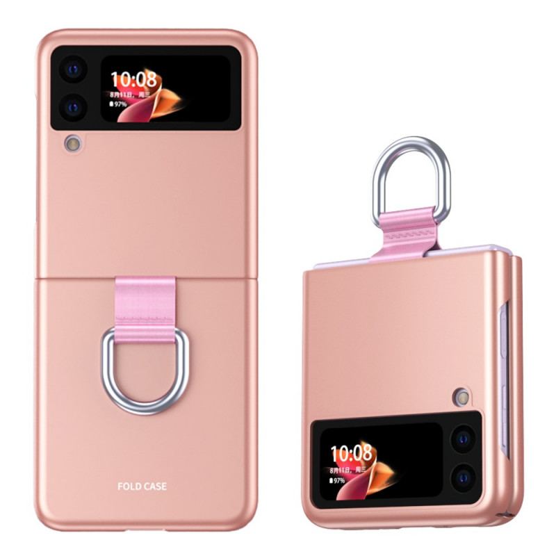 Capa De Celular Para Samsung Galaxy Z Flip 3 5G De Couro Toque De Pele Com Anel