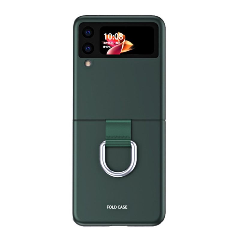 Capa De Celular Para Samsung Galaxy Z Flip 3 5G De Couro Toque De Pele Com Anel