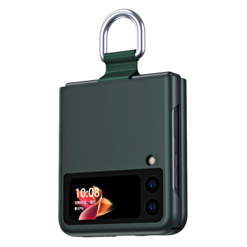 Capa De Celular Para Samsung Galaxy Z Flip 3 5G De Couro Toque De Pele Com Anel