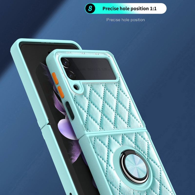 Capa Para Samsung Galaxy Z Flip 3 5G De Couro Acolchoado Com Suporte De Anel