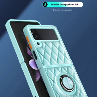 Capa Para Samsung Galaxy Z Flip 3 5G De Couro Acolchoado Com Suporte De Anel