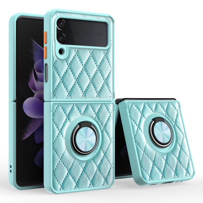 Capa Para Samsung Galaxy Z Flip 3 5G De Couro Acolchoado Com Suporte De Anel