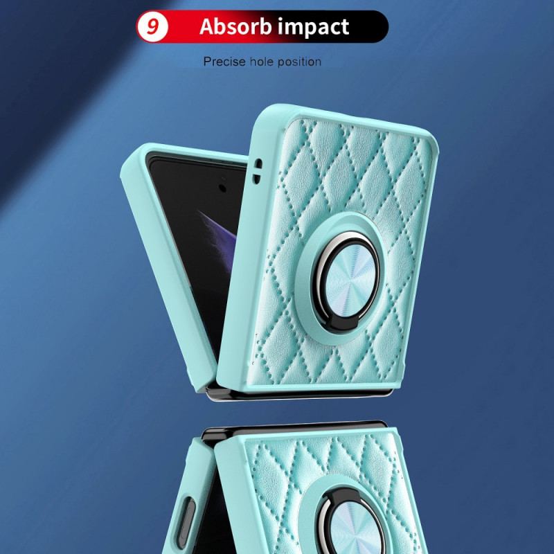 Capa Para Samsung Galaxy Z Flip 3 5G De Couro Acolchoado Com Suporte De Anel