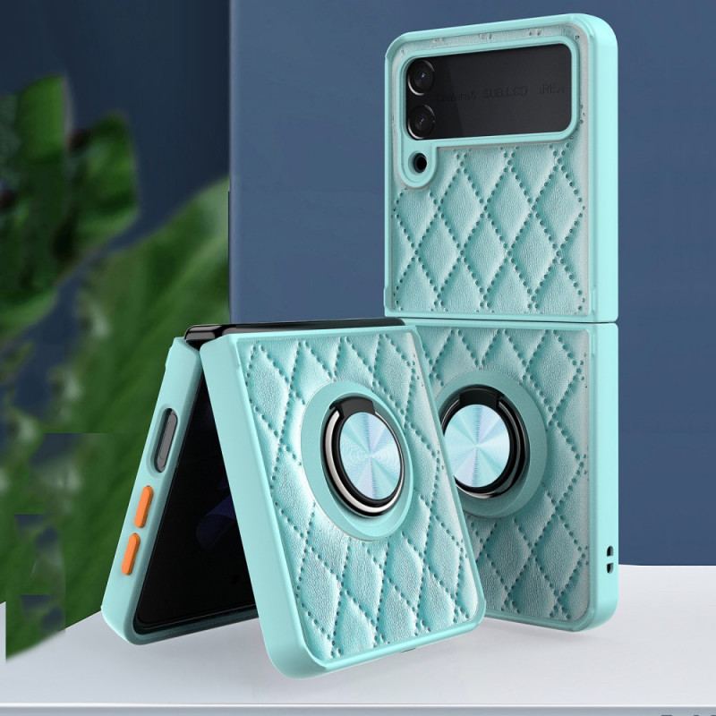Capa Para Samsung Galaxy Z Flip 3 5G De Couro Acolchoado Com Suporte De Anel