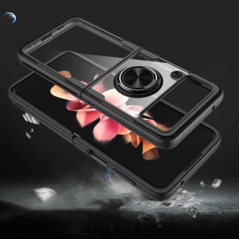 Capa Para Samsung Galaxy Z Flip 3 5G De Couro Anel Magnético Híbrido
