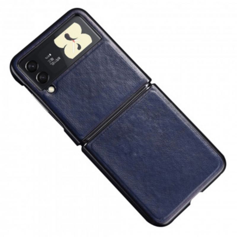 Capa Para Samsung Galaxy Z Flip 3 5G De Couro Costura Efeito Couro