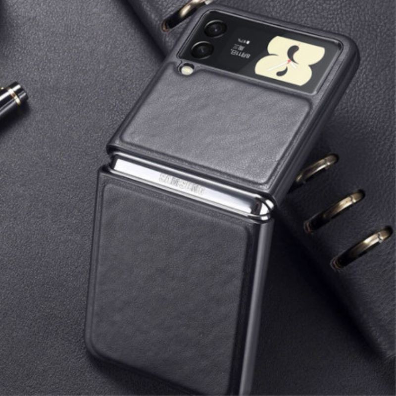 Capa Para Samsung Galaxy Z Flip 3 5G De Couro Costura Efeito Couro