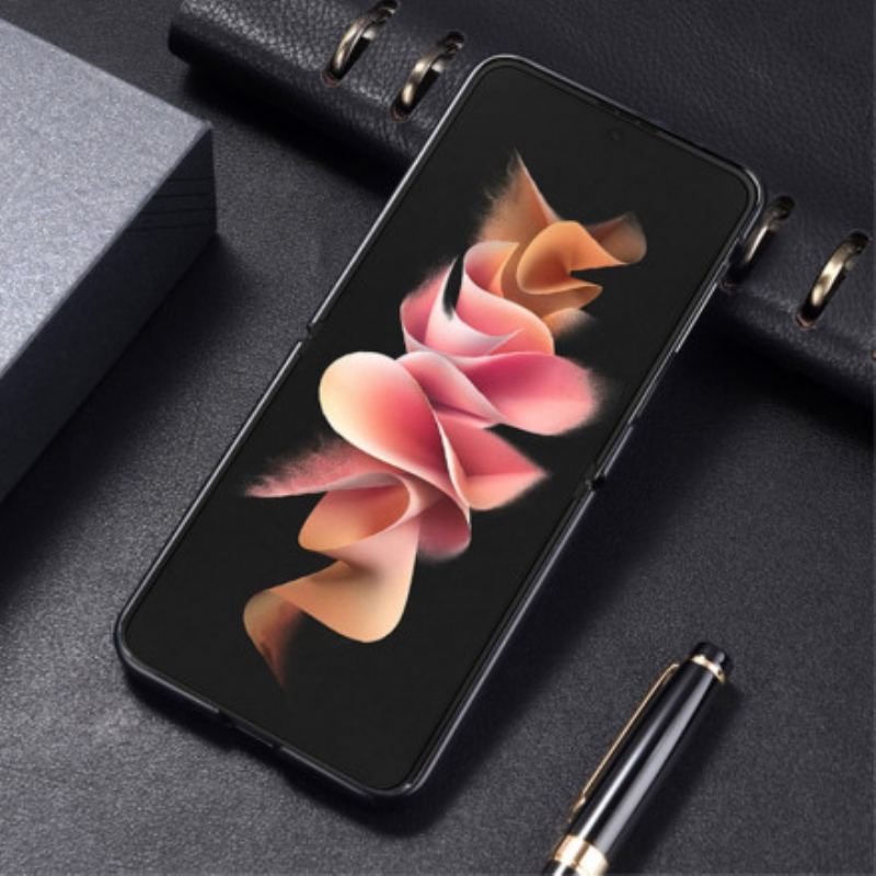 Capa Para Samsung Galaxy Z Flip 3 5G De Couro Costura Efeito Couro