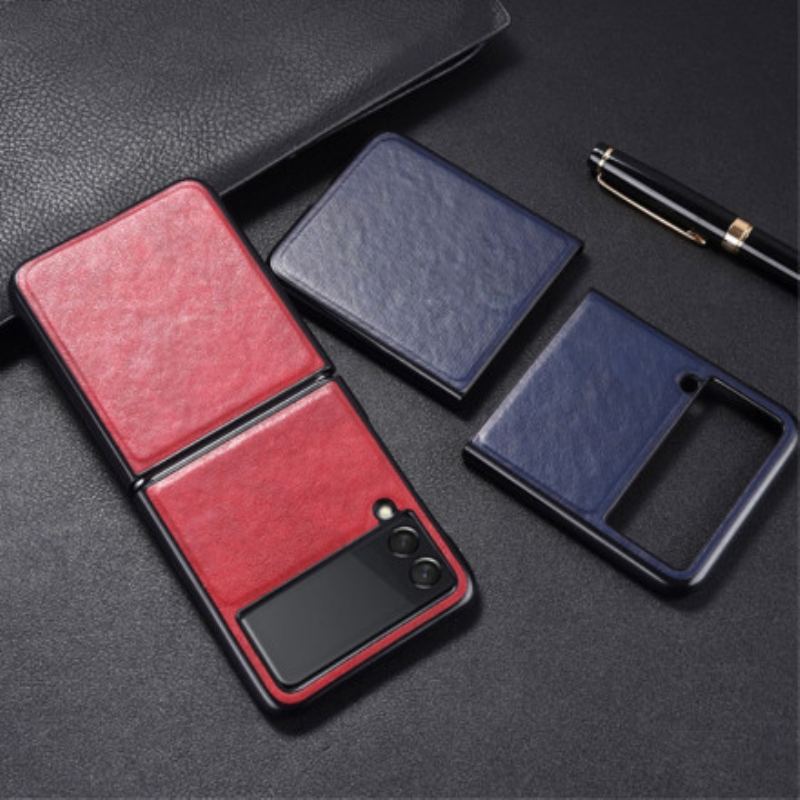 Capa Para Samsung Galaxy Z Flip 3 5G De Couro Costura Efeito Couro