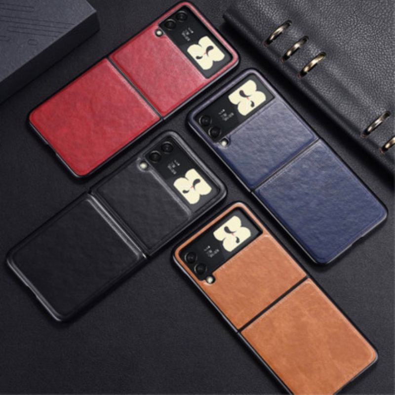 Capa Para Samsung Galaxy Z Flip 3 5G De Couro Costura Efeito Couro