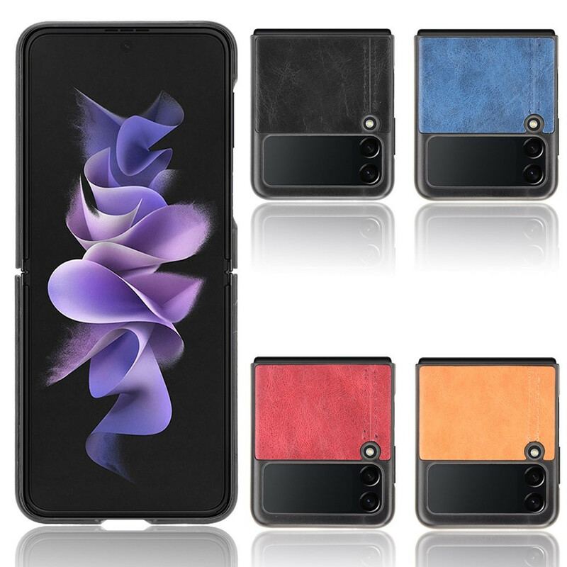 Capa Para Samsung Galaxy Z Flip 3 5G De Couro Costura De Couro Falso