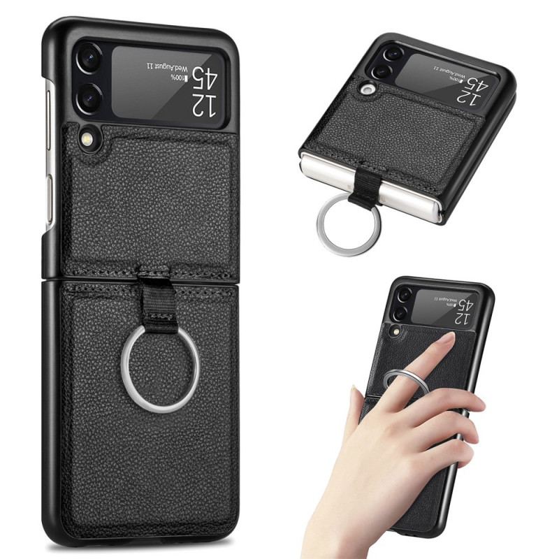 Capa Para Samsung Galaxy Z Flip 3 5G De Couro Efeito Couro Com Anel