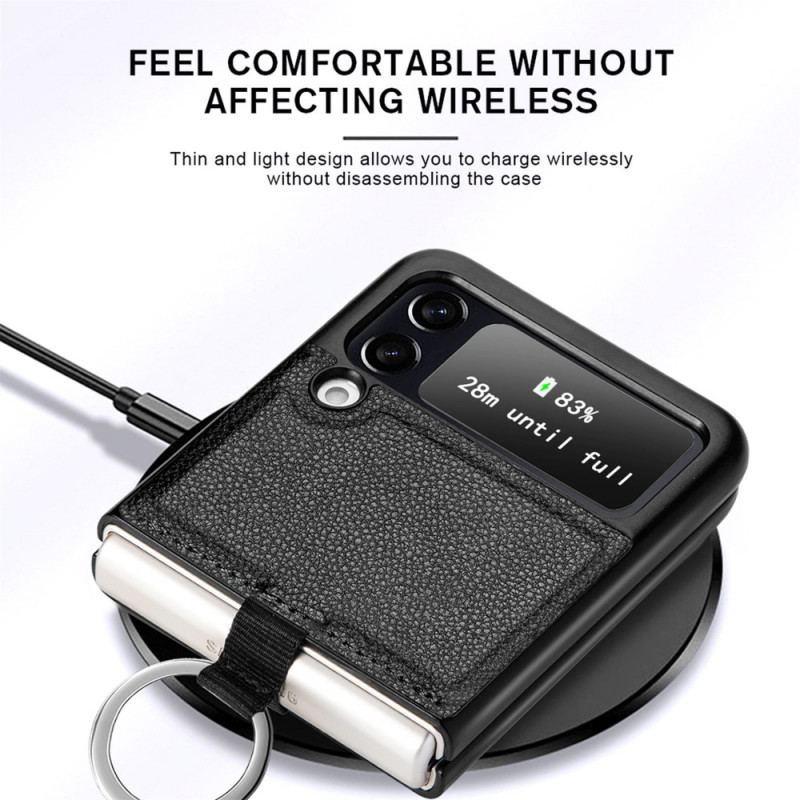 Capa Para Samsung Galaxy Z Flip 3 5G De Couro Efeito Couro Com Anel