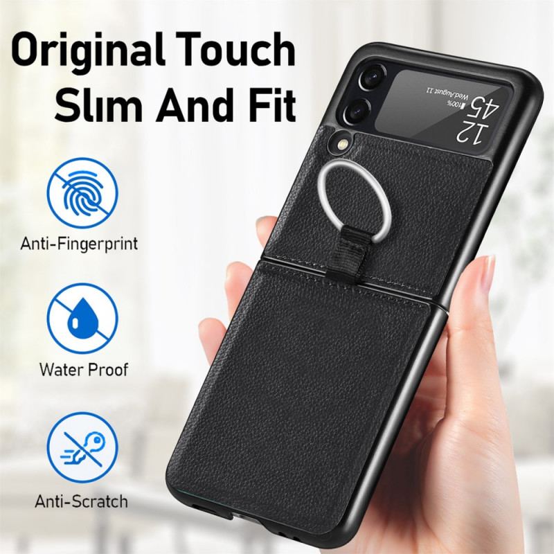 Capa Para Samsung Galaxy Z Flip 3 5G De Couro Efeito Couro Com Anel