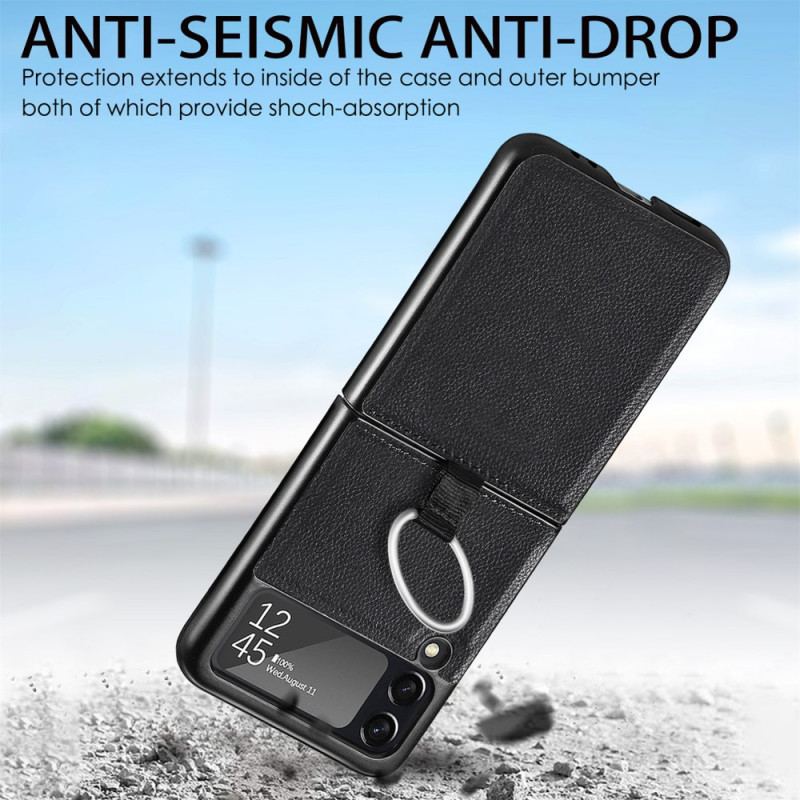 Capa Para Samsung Galaxy Z Flip 3 5G De Couro Efeito Couro Com Anel