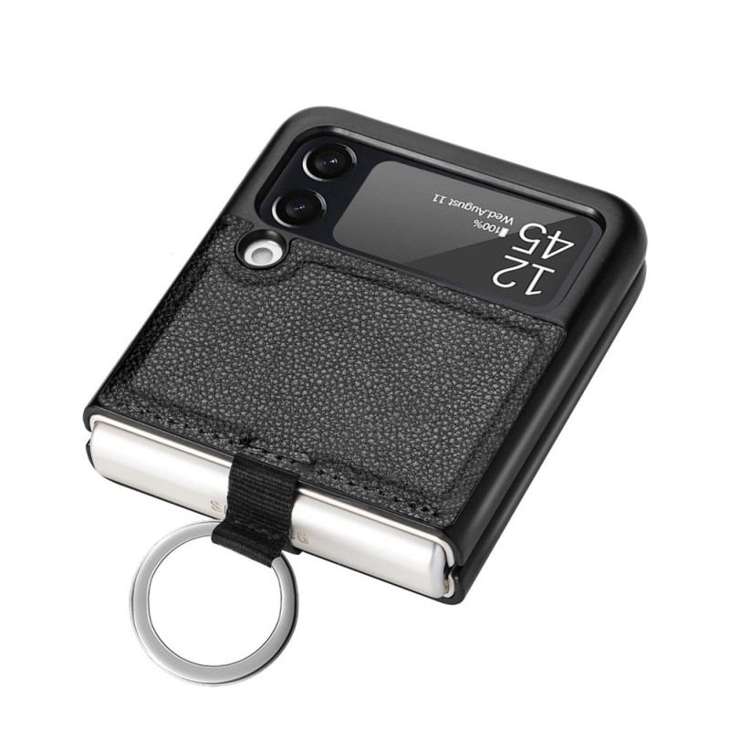 Capa Para Samsung Galaxy Z Flip 3 5G De Couro Efeito Couro Com Anel