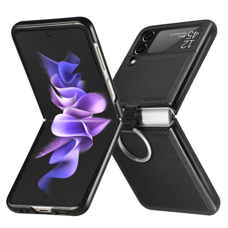 Capa Para Samsung Galaxy Z Flip 3 5G De Couro Efeito Couro Com Anel